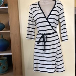 AQUA MARITIME 100% cotton striped wrap 3/4sl dress